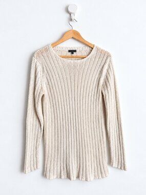 Vintage Marc Aurel Cream Cotton Ribbed Open Knit Sweater Minimalist S